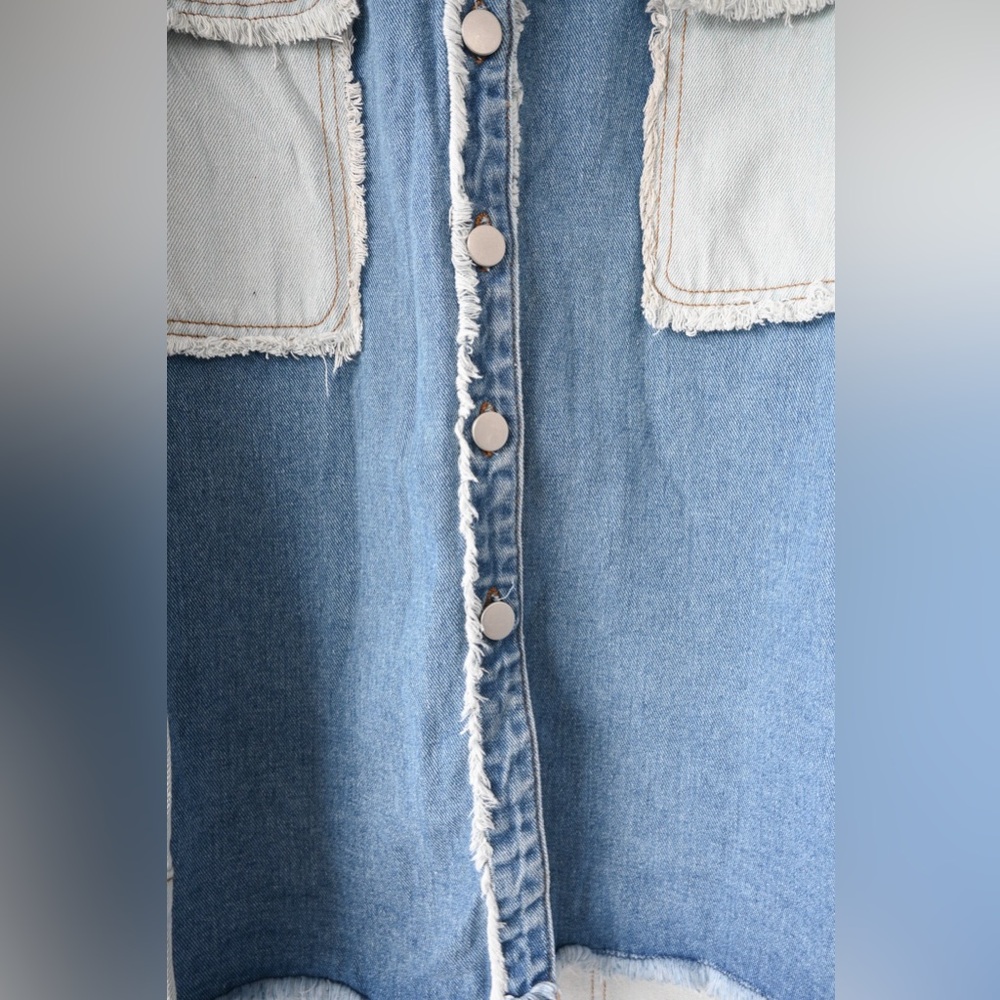 Oversized Patchwork Denim Shacket New Boutique Item - Picture 7 of 12